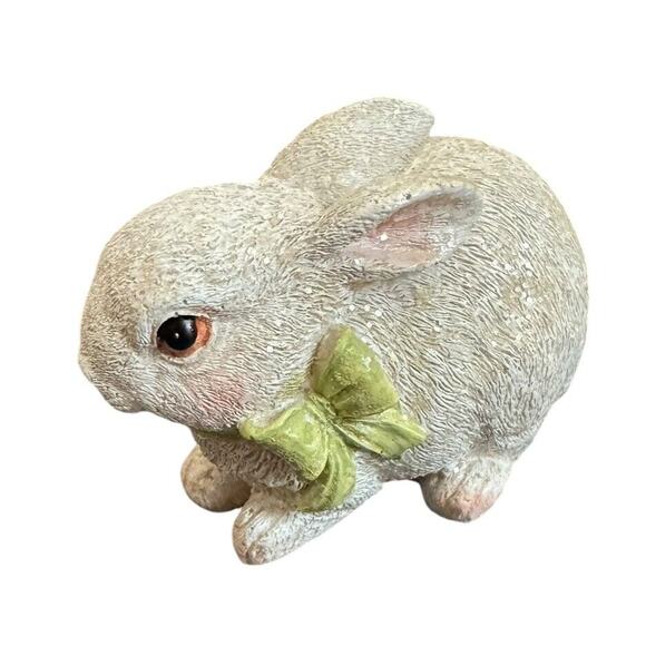 Ganz Bunny Rabbit Figurine Green Bow 3 1/2" Easter Basket Home Decor Spring - Picture 7 of 8